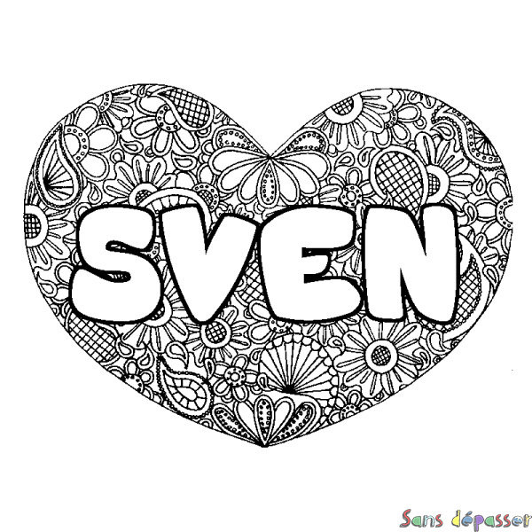 Coloriage prénom SVEN - d&eacute;cor Mandala coeur