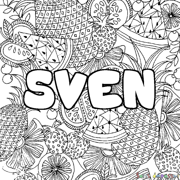 Coloriage prénom SVEN - d&eacute;cor Mandala fruits