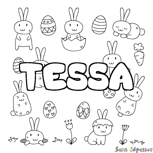 Coloriage prénom TESSA - d&eacute;cor Paques