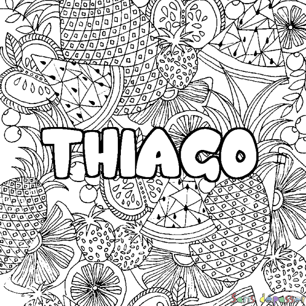 Coloriage prénom THIAGO - d&eacute;cor Mandala fruits