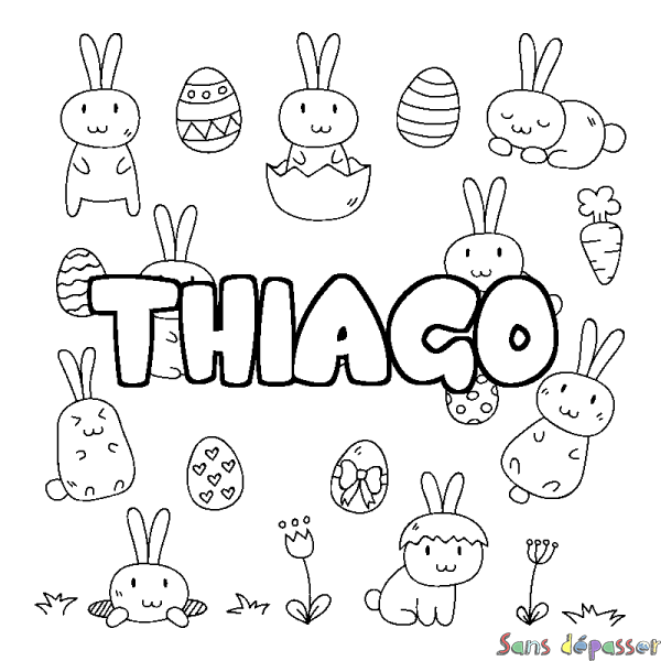 Coloriage prénom THIAGO - d&eacute;cor Paques