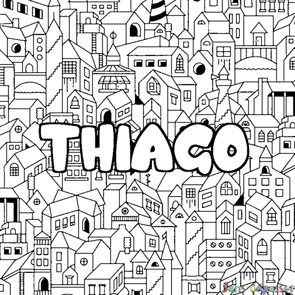 Coloriage prénom THIAGO - d&eacute;cor Ville