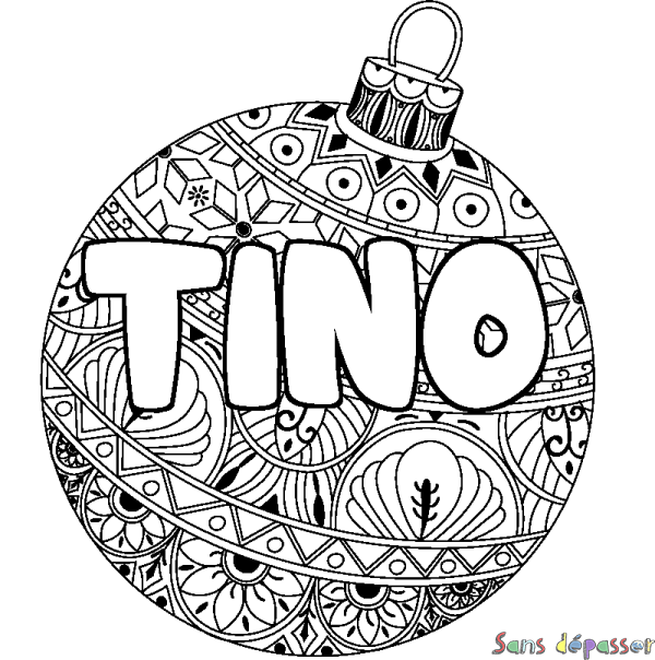 Coloriage prénom TINO - d&eacute;cor Boule de No&euml;l