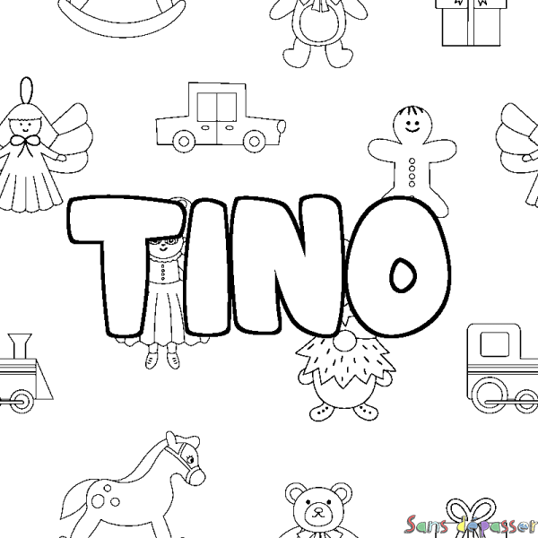 Coloriage prénom TINO - d&eacute;cor Jouets