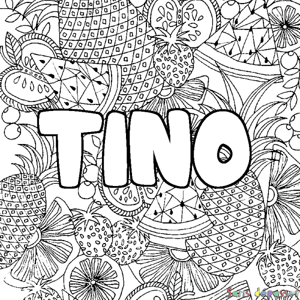 Coloriage prénom TINO - d&eacute;cor Mandala fruits