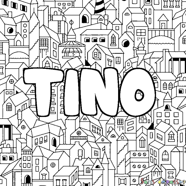 Coloriage prénom TINO - d&eacute;cor Ville