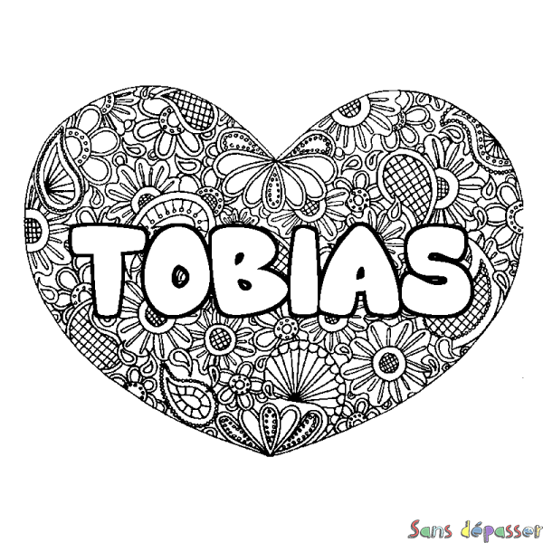 Coloriage prénom TOBIAS - d&eacute;cor Mandala coeur