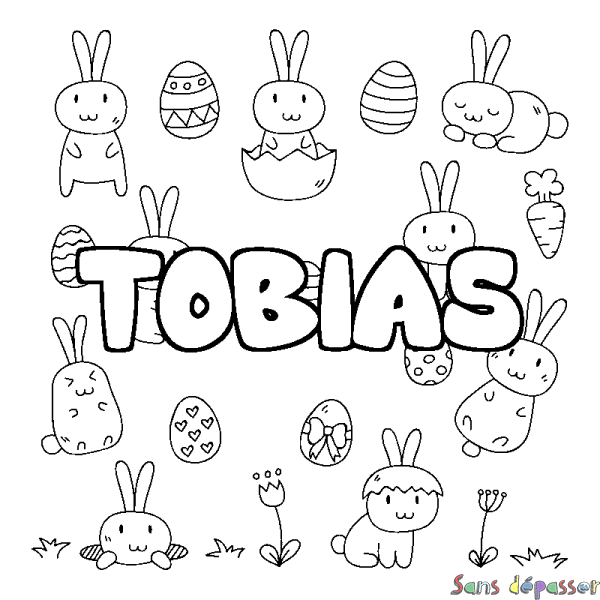 Coloriage prénom TOBIAS - d&eacute;cor Paques