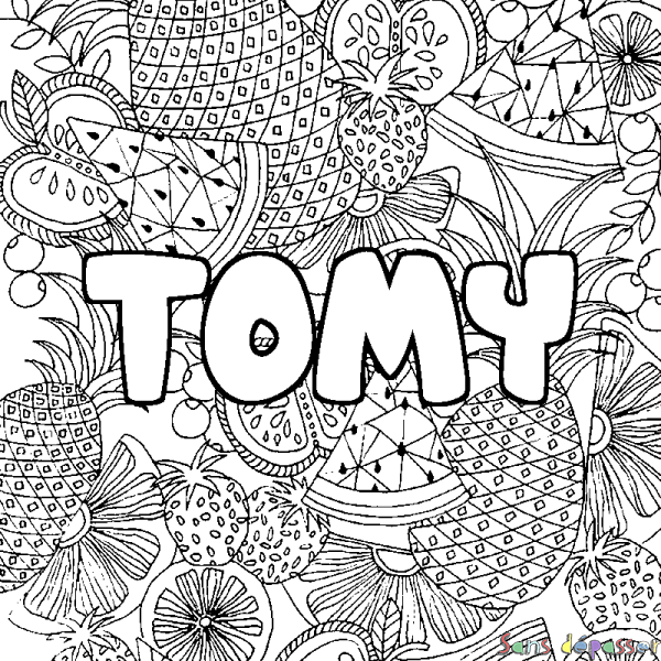 Coloriage prénom TOMY - d&eacute;cor Mandala fruits