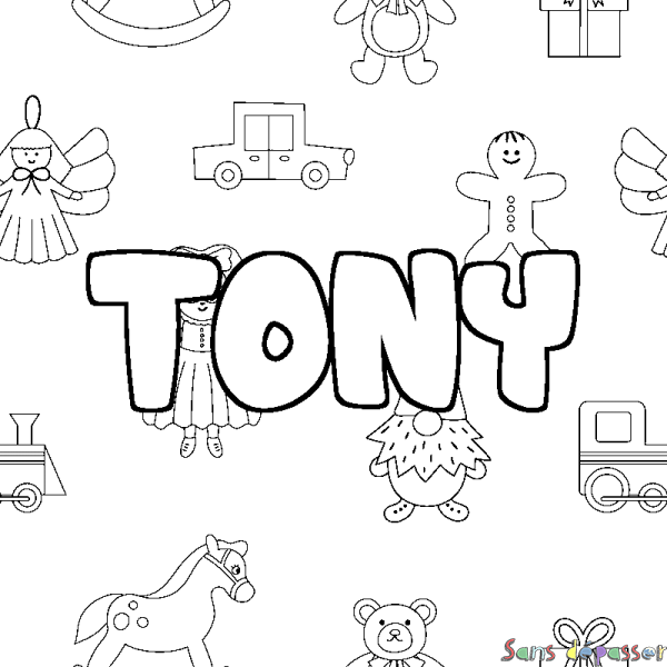 Coloriage prénom TONY - d&eacute;cor Jouets