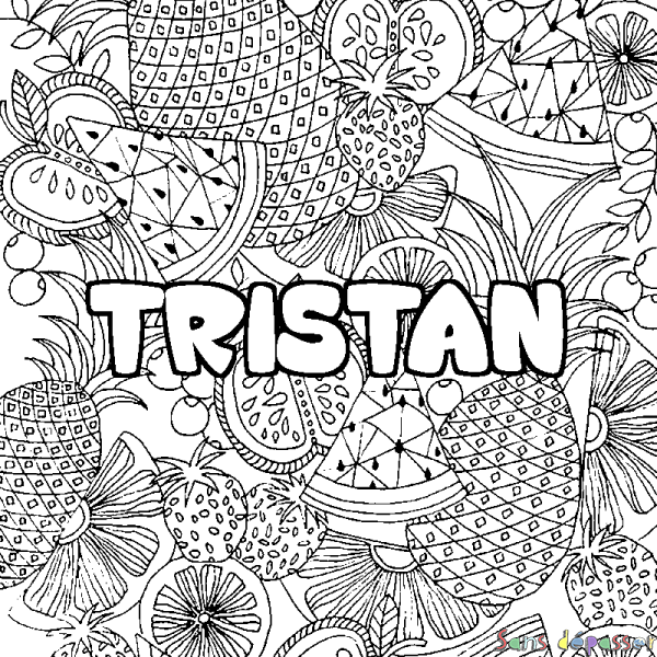 Coloriage prénom TRISTAN - d&eacute;cor Mandala fruits