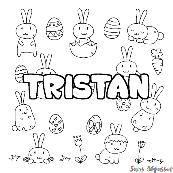 Coloriage prénom TRISTAN - d&eacute;cor Paques