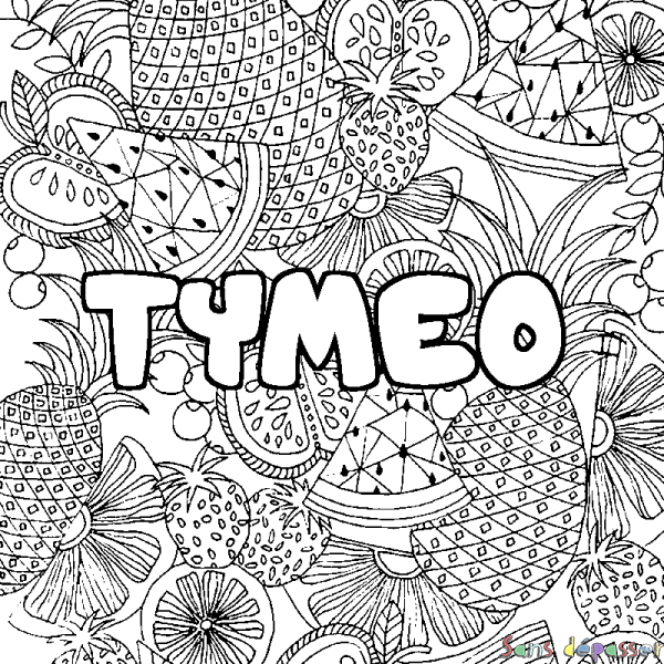 Coloriage prénom TYMEO - d&eacute;cor Mandala fruits