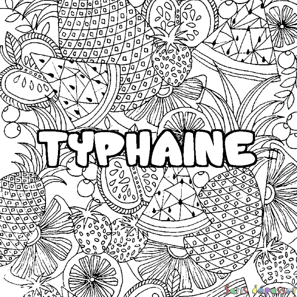 Coloriage prénom TYPHAINE - d&eacute;cor Mandala fruits