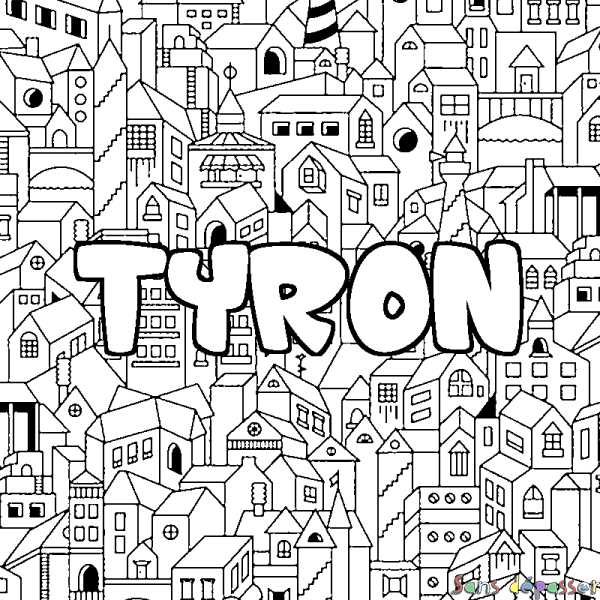 Coloriage prénom TYRON - d&eacute;cor Ville