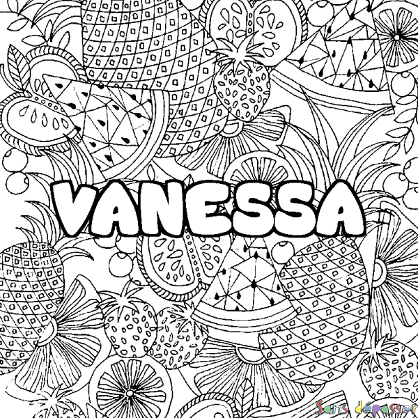 Coloriage prénom VANESSA - d&eacute;cor Mandala fruits