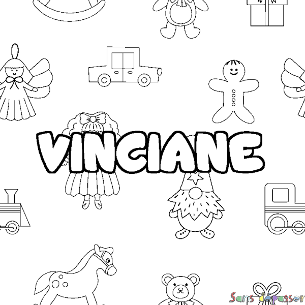 Coloriage prénom VINCIANE - décor Jouets - Sans Dépasser