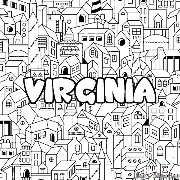 Coloriage prénom VIRGINIA - d&eacute;cor Ville