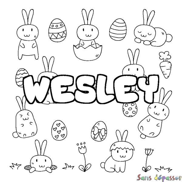 Coloriage prénom WESLEY - d&eacute;cor Paques