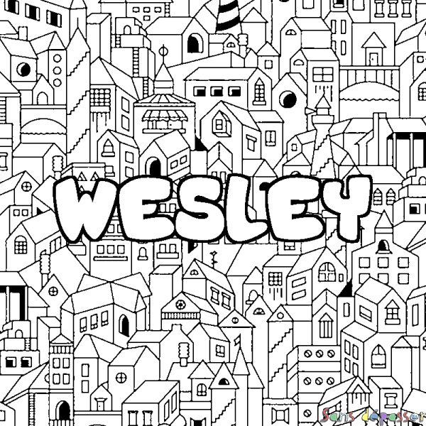 Coloriage prénom WESLEY - d&eacute;cor Ville