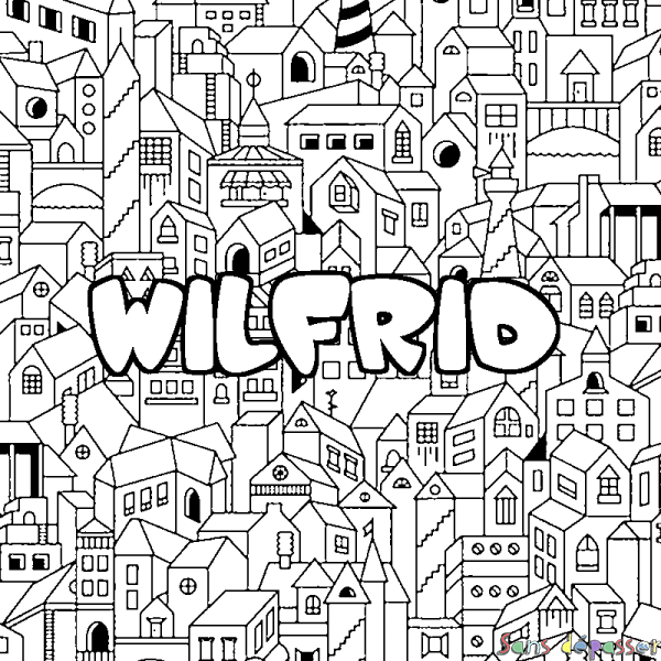 Coloriage prénom WILFRID - d&eacute;cor Ville