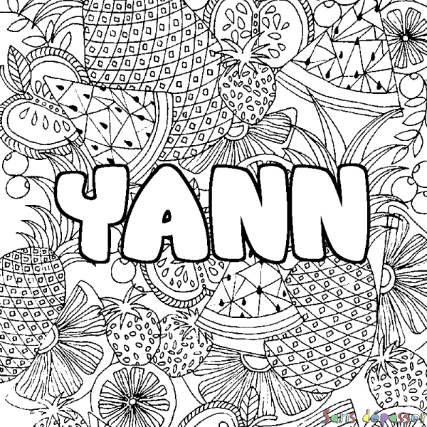 Coloriage prénom YANN - décor Mandala fruits - Sans Dépasser