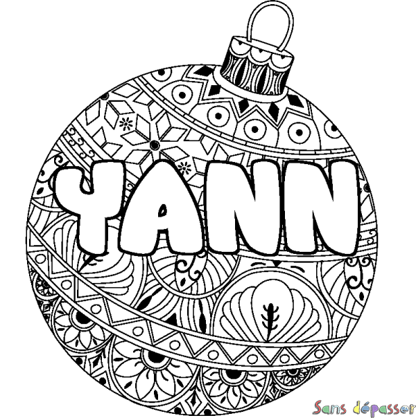 Coloriage prénom YANN - décor Boule de Noel - Sans Dépasser