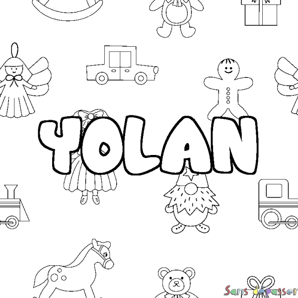 Coloriage prénom YOLAN - d&eacute;cor Jouets