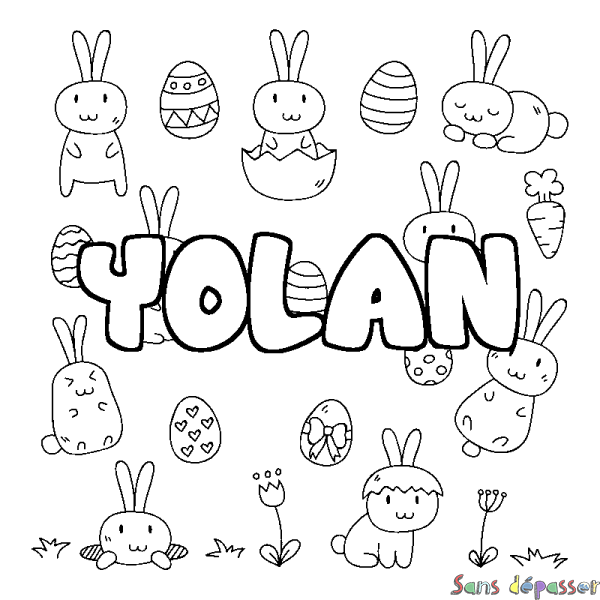 Coloriage prénom YOLAN - d&eacute;cor Paques