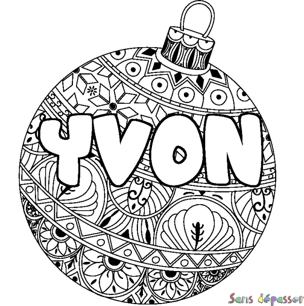 Coloriage prénom YVON - d&eacute;cor Boule de No&euml;l