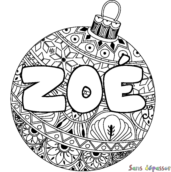 Coloriage prénom ZO&Eacute; - d&eacute;cor Boule de No&euml;l