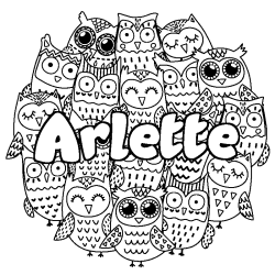 Coloriage prénom Arlette - décor Chouettes