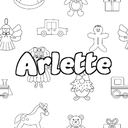 Coloriage prénom Arlette - décor Jouets