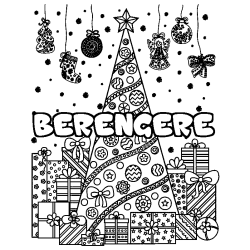 Coloriage prénom BERENGERE - décor Sapin et Cadeaux