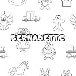 Coloriage prénom BERNADETTE - décor Jouets