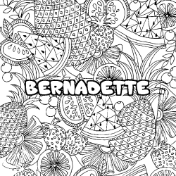 Coloriage prénom BERNADETTE - décor Mandala fruits