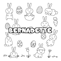 Coloriage prénom BERNADETTE - décor Paques