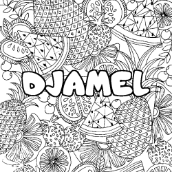 Coloriage prénom DJAMEL - décor Mandala fruits