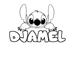 Coloriage prénom DJAMEL - décor Stitch