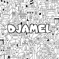 Coloriage prénom DJAMEL - décor Ville