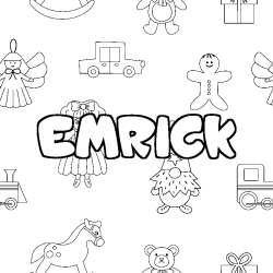 Coloriage prénom EMRICK - décor Jouets