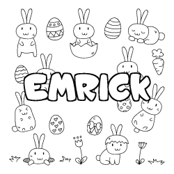 Coloriage prénom EMRICK - décor Paques