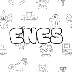 Coloriage prénom ENES - décor Jouets