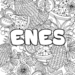 Coloriage prénom ENES - décor Mandala fruits