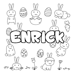 Coloriage prénom ENRICK - décor Paques