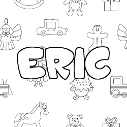 Coloriage prénom ERIC - décor Jouets