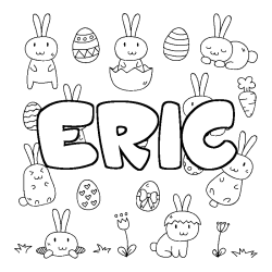 Coloriage prénom ERIC - décor Paques