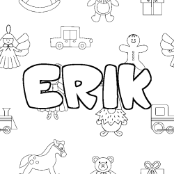 Coloriage prénom ERIK - décor Jouets