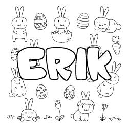 Coloriage prénom ERIK - décor Paques