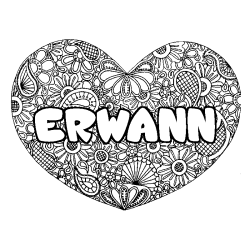 Coloriage prénom ERWANN - décor Mandala coeur